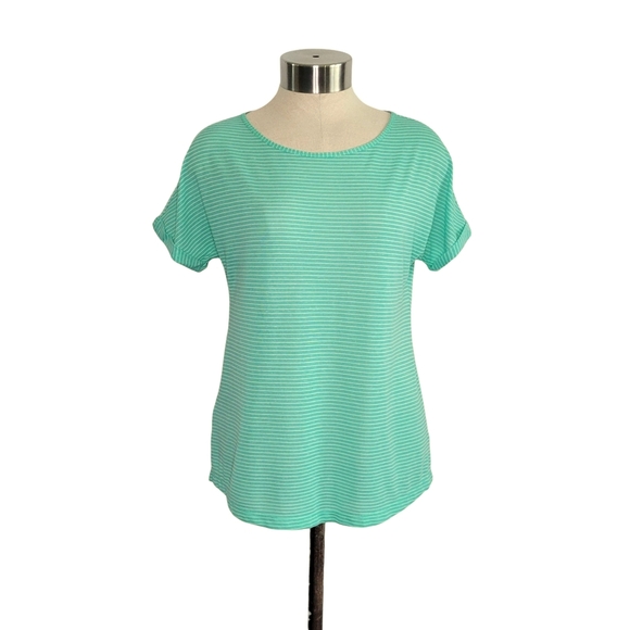 Eddie Bauer Women's XS Linen Blend Cuff Sleeve Lightweight Striped T-Shirt Green - Picture 1 of 6